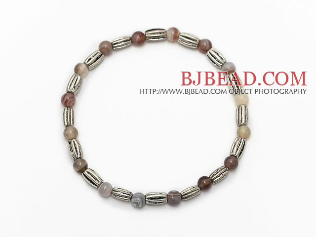 nice round gray persian agate and tibet silver charm beads bracelet