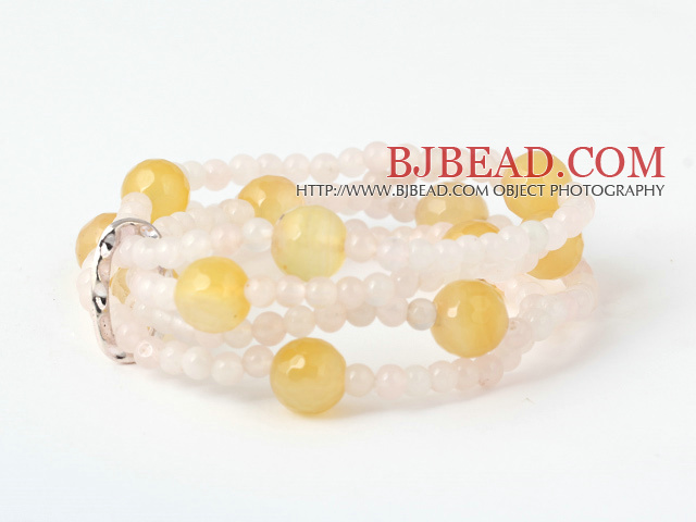 Charming Multilayer Round Pink And Yellow Jade Beaded Stretch Bracelet
