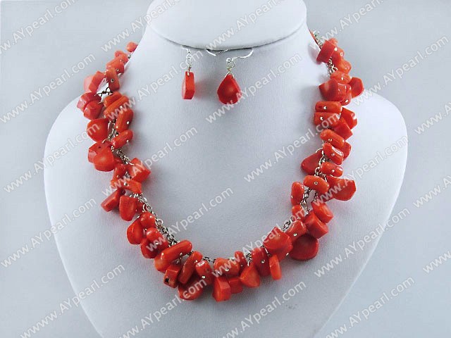 10*15mm red coral necklace earring set
